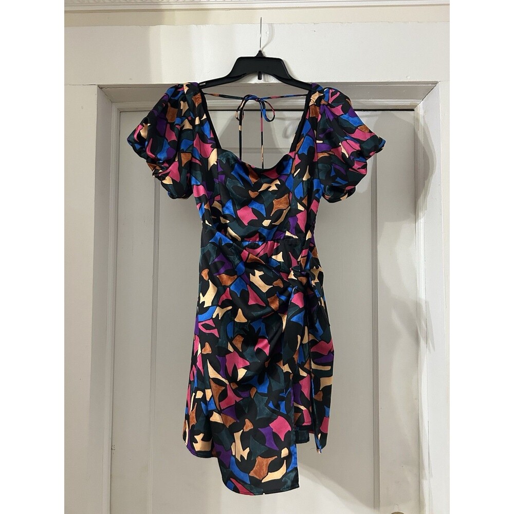 Show Me Your Mumu Danielle Mini Dress Geometric Multicolored Puff Sleeve Size M